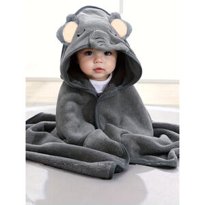 Toddler Baby Kids' Cartoon Animal Hooded Bath Towel- Grey Baby Elephant